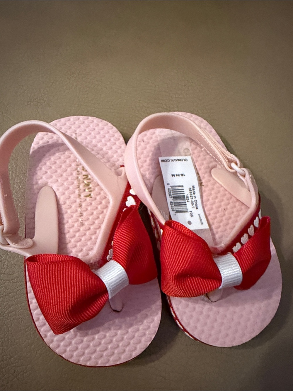 Old Navy Pink Toddler Sandals with Red Bow Accents